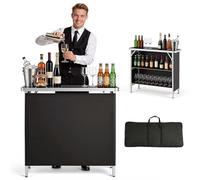VEVOR Mesa de Bar Portátil 980 x 385 x 870 mm, Estación de Bar Plegable, con Falda Desmontable Estantes de Almacenamiento Bolsa de Transporte, Barra de Bar Exterior para Eventos Ferias Fiestas Jardín