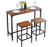 VEVOR Mesa de Bar Rectangular con 2 Taburetes 120 x 40 x 90 cm, Juego de Mesa Alta para Comedor, Metálica Fuerte Duradera, Estilo Industrial, para Cocina, Salón, Bar Estrecho, Barra Alta y Desayuno