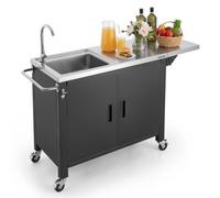 VEVOR Mesa de Barbacoa 132 x 46 x 90,9 cm Tablero de Acero Inoxidable, Carrito de Cocina con Fregadero, Con Ruedas, Con Armario de Almacenamiento, Con Toallero, Para Jardín, Bar, Zona de Barbacoa