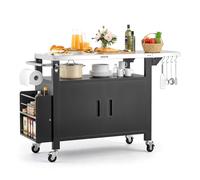 VEVOR Mesa de Barbacoa 140 x 46 x 90,2 cm Tablero de Acero Inoxidable, Carrito de Cocina con Ruedas, con Armario de Almacenamiento, con Toallero, con Especiero, para Jardín, Bar, Zona de Barbacoa