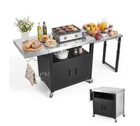VEVOR Mesa de Barbacoa 190 x 60,9 x 91,6 cm Tablero de Acero Inoxidable, Carrito para Parrilla con Mesa Auxiliar, con Armario de Almacenamiento, con Toallero, para Jardín, Bar, Zona de Barbacoa