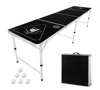 VEVOR Mesa de Beer Pong Portátil 2,4 m Mesa Plegable para Portón Trasero Asa de Transporte y 6 Pelotas de Ping Pong Mesa Liviana para Oficina, Fiesta en Portón Trasero, Viajes, Campamentos, Negro