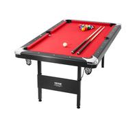 VEVOR Mesa de Billar 192x109x81 cm Kit de Billar Plegable y Portátil Set Completo de Accesorios con Bolas, Tacos, Tizas y Pincel Color Negro con Tela Roja para Sala de Juegos, Hogar, Club, Cafetería