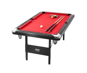 VEVOR Mesa de Billar 192x109x81 cm Kit de Billar Plegable y Portátil Set Completo de Accesorios con Bolas, Tacos, Tizas y Pincel Color Negro con Tela Roja para Sala de Juegos, Hogar, Club, Cafetería