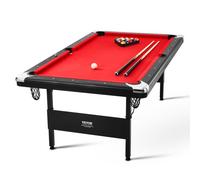 VEVOR Mesa de Billar 213,4x120x80,5 cm Kit de Billar Plegable y Portátil Set Completo de Accesorios con Bolas, Tacos, Tizas y Pincel Color Negro con Tela Roja para Sala de Juegos, Hogar, Club, Bar