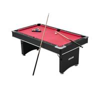 VEVOR Mesa de Billar Moderna, con Patas Ajustables, Juego Completo Que Incluye Bolas, Tacos, Soporte, Tiza y Cepillo, a Salas de Juegos y Recreativas, Negro, con Paño Rojo, 1835 x 1047 x 770 mm