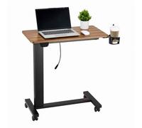 VEVOR Mesa de Cama, Mesa Auxiliar Móvil con 4 Ruedas Elevación Eléctrica con Botón de Actualización Escritorio Rodante Portátil con Portavasos Altura Ajustable para Hogar, Color Madera y Negro