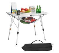 VEVOR Mesa de Camping Plegable Portátil Enrollable, de Aluminio, con Altura Ajustable, Malla Superior y Bolsa de Transporte, Ideal para Barbacoas, Picnics y Viajes, 900 x 520 x 680 mm, Plata