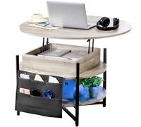 VEVOR Mesa de Centro con Tapa Elevable 900x900x510 mm Mesa de Café Redonda para Salón con Bolsillos de Almacenamiento Adicionales Capacidad de 50 kg Mesita de Centro Emergente para Salón, Gris Oscuro