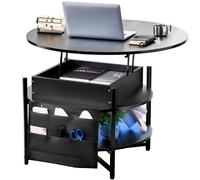 VEVOR Mesa de Centro con Tapa Elevable 900x900x510 mm Mesa de Café Redonda para Salón con Bolsillos de Almacenamiento Adicionales Capacidad de 50 kg Mesa de Centro Emergente para Salón, Negro