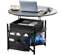 VEVOR Mesa de Centro con Tapa Elevable 900x900x510 mm Mesa de Café Redonda para Salón con Bolsillos de Almacenamiento Adicionales Capacidad de 50 kg Mesa de Centro Emergente para Salón, Negro