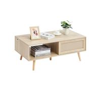 VEVOR Mesa de Centro de Ratán de 1050 x 550 x 415 mm, Mesa de Centro Rectangular de Madera de Almacenamiento de 2 Capas de Estilo Bohemio Moderno para Sala de Estar, Dormitorio, Color Madera