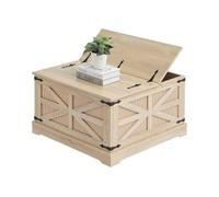 VEVOR Mesa de Centro de Ratán de 800 x 800 x 460 mm, Mesa de Centro Rectangular de Madera Tejida de Ratán Sintético con Tablero de MDF, Bisagras de Metal Retro para Sala de Estar, Color Madera