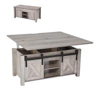 VEVOR Mesa de Centro Elevable 100 cm, Mesa de Café con Puerta Estilo Granero y Compartimento de Almacenamiento Oculto, Mesita de Salón o Comedor de Madera para Salón, Oficina, Hogar, Roble Rústico