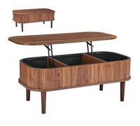 VEVOR Mesa de Centro Elevable 100 cm, Mesa de Café Multifuncional con 3 Compartimentos de Almacenamiento Ocultos, Mesita de Salón o Comedor de Madera para Sala, Oficina, Hogar, Color de Nogal