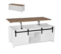 VEVOR Mesa de Centro Elevable 120 cm, Mesa de Café con Puerta Estilo Granero y Compartimento de Almacenamiento Oculto, Mesita de Salón o Comedor Tablero de Color Marrón para Salón, Oficina, Hogar