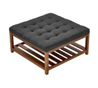 VEVOR Mesa de Centro Otomana, 875 x 875 x 445 mm, Mesa de Café Cuadrada con Estante de Madera Maciza y Reposapiés Tapizado en Lino para Sala de Estar, Capacidad de 181,44 kg, Gris Oscuro