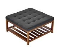 VEVOR Mesa de Centro Otomana, 875 x 875 x 445 mm, Mesa de Café Cuadrada con Estante de Madera Maciza y Reposapiés Tapizado en Lino para Sala de Estar, Capacidad de 181,44 kg, Gris Oscuro