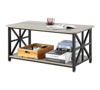 VEVOR Mesa de Centro Rústica de 1000 x 500 x 465 mm, Mesa de Centro Rectangular con Compartimento de Almacenamiento Abierto Mesa de Madera para Sala de Estar, Apartamento, Dormitorio, Marrón y Negro