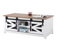 VEVOR Mesa de Centro Rústica de 2 Niveles de 1210 x 560 x 481 mm, Mesa de Centro Rectangular con 2 Puertas Corredizas, Estantes Extraíbles para Sala de Estar, Apartamento, Color Blanco y Natural