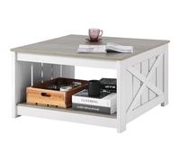 VEVOR Mesa de Centro Rústica de 800 x 800 x 455 mm, Mesa de Centro Cuadrada con Compartimento de Almacenamiento Abierto, Mesa de Madera para Sala de Estar, Dormitorio, Apartamento, Gris y Blanco