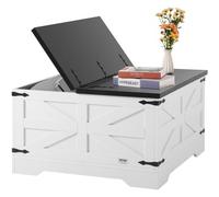 VEVOR Mesa de Centro Rústica de 800 x 800 x 458 mm, Mesa de Centro Cuadrada con Bisagras y Compartimento de Almacenamiento Grande Mesa de Madera para Sala de Estar, Apartamento, Gris y Blanco