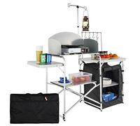 VEVOR Mesa de Cocina para Camping Plegable para Exteriores con Bolsa de Transporte, Estación de Cocina de Aluminio, 1 Armario y Parabrisas Desmontable, Montaje Rápido para Pícnics, Barbacoas, Negro