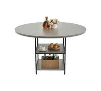 VEVOR Mesa de Comedor Redonda 120 cm de Madera para 2-4 Personas Mesa Moderna para el Ocio con Estante de Almacenamiento y Patas de Metal para Oficina, Cocina, Comedor, Sala de Estar, Solo Mesa