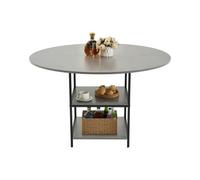 VEVOR Mesa de Comedor Redonda 120 cm de Madera para 2-4 Personas Mesa Moderna para el Ocio con Estante de Almacenamiento y Patas de Metal para Oficina, Cocina, Comedor, Sala de Estar, Solo Mesa