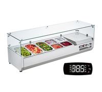 VEVOR Estación de Preparación de Condimentos Refrigerada, Estación de Condimentos Refrigerada para Encimera de 150 W, Cuerpo Inoxidable, Mesa de Preparación con Protector de Vidrio 1305 x 404 x 450 mm