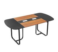 VEVOR Mesa de Conferencias para 6-8 Personas, Ovalada, para Seminarios, Reuniones, Multiusos, con Patas Metálicas, para Oficinas, Salas de Conferencias, Color Negro y Marrón, 1800 x 900 x 750 mm