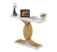 VEVOR Mesa de Consola Estrecha para Sofá, 100 x 30 x 81 cm, Mesa de Consola Estrecha de 1 Nivel, Mesita de Sofá con Marco de Metal, para Entrada, Pasillo, Sala de Estar, Mármol Falso Blanco