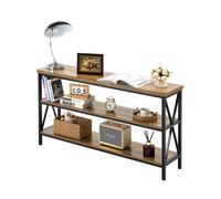 VEVOR Mesa de Consola Estrecha para Sofá, 140 x 34 x 76,2 cm, Mesa de Entrada Larga de 3 Niveles, Mesita de Sofá Estrecha con Marco de Metal, para Entrada, Pasillo, Sala de Estar, Marrón y Negro