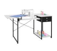 VEVOR Mesa de Costura con Tablero Plegable, Estante Ajustable, Patas de Acero y Cajón, para Ordenador, Estudio de Moda, Estudio de Arte, Institución Educativa, 1395 x 600 x 760 mm, Blanco y Negro