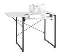 VEVOR Mesa de Costura con Tablero Plegable, Estante Ajustable y Patas de Acero, Multiusos, para Estudio de Moda en Casa, Estudio de Arte, Institución Educativa, Color Blanco, 1045 x 600 x 760 mm