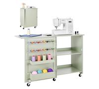 VEVOR Mesa de Costura Plegable, con Diseño Compacto, Compartimentos de Almacenamiento, Abrazaderas de Madera y Cierre Magnético, para Estudio de Moda, Estudio de Arte y Hogar, Color Verde Claro