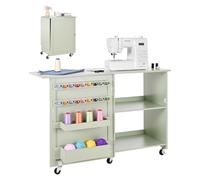 VEVOR Mesa de Costura Plegable, con Diseño Compacto, Compartimentos de Almacenamiento, Abrazaderas de Madera y Cierre Magnético, para Estudio de Moda, Estudio de Arte y Hogar, Color Verde Claro