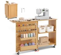 VEVOR Mesa de Costura Plegable con Ruedas Estantes Bandejas Puerta y Clavijas