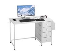 VEVOR Mesa de Estudio 120 x 50 x 75 cm, Escritorio de Ordenador con Cajones de Tela, Tablero de Partículas y Soporte de Metal, Mesa de Escritura Carga de 99 kg, para Oficina, Estudio, Casa, Blanco