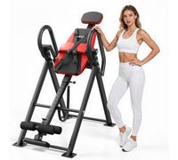 VEVOR Mesa de Inversión Capacidad de 136 kg, Tabla de Inversión de Alta Resistencia, con Bloqueo de Rodillo Doble, Correa de Sujeción Ajustable Multiángulo, para Hombros, Espalda, Negro y Rojo