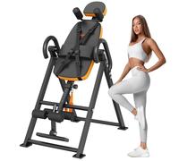 VEVOR Mesa de Inversión Resistente con Capacidad para 136 kg, Equipo de Entrenamiento de Fuerza con Reposacabezas, Bloqueo de Tobillo, Cinturón Protector Ajustable, Naranja/Negro, 1200 x 690 x 1640 mm