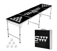 VEVOR Mesa de Juego de Beer Pong 240 x 60 cm Plegable Altura de 52 o 70 cm | Portátil, con Asa de Transporte y 6 Pelotas de Ping Pong, Carga de 30 kg, para Oficina, Fiestas, Viajes, Camping, Negro