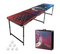 VEVOR Mesa de Juego de Beer Pong 240 x 60 x 52/70 cm Plegable y Portátil, Con Iluminación LED, Asa de Transporte, 6 Pelotas de Ping Pong, Carga de 30 kg, para Oficina, Fiestas, Viajes, Camping
