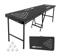 VEVOR Mesa de Juego de Beer Pong 240 x 60 x 90 cm Portátil y Plegable Negro, Mesa Ligera con Asa de Transporte y 6 Pelotas de Ping Pong de ABS, Carga de 30 kg, para Oficina, Fiestas, Viajes, Camping