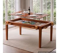 VEVOR Mesa de Juegos de Mesa de 1,6 x 1 x 0,76 m, 2 en 1 para 6 Jugadores | para Juegos y Comedor, con Tablero Extraíble, Tapete de Juego de Cuero, 6 Portavasos, Bandejas Deslizantes, Soporte de 200 kg