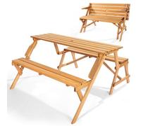 VEVOR Mesa de Pícnic Intercambiable Transformable Juego de Mesa y Banco de Madera para Exterior Banco Plegable Portátil con Hueco para Sombrilla Muebles de Comedor para Jardín, Porche, Marrón