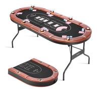VEVOR Mesa de Póker Plegable de Casino, para 8 Jugadores con Rieles Acolchados y Portavasos, Portátiles Ovaladas, con Patas de Fieltro y Metal, para Texas Hold'em y Blackjack, 1830 x 820 x 720 mm