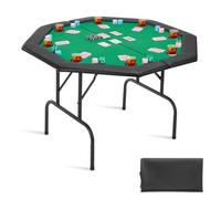 VEVOR Mesa de Póker Plegable, Mesa de Casino Plegable para Ocho Jugadores con Rieles Acolchados y Portavasos, con Patas de Fieltro y Metal, para Texas Hold'em y Blackjack, 1260 x 1260 x 750 mm