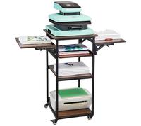 VEVOR Mesa de Prensa de Calor con Estación de Carga, Soporte de Prensa de Calor Móvil de 4 Niveles, Banco de Trabajo de Metal con Ruedas para Máquina de Transferencia de Sublimación, Marrón