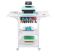 VEVOR Mesa de Prensa de Calor de 3 niveles, Soporte de Máquina de Transferencia de Calor Plegable con Ruedas y Soporte para Rollo de Vinilo, Banco de Trabajo de Metal Rodante, Color Blanco